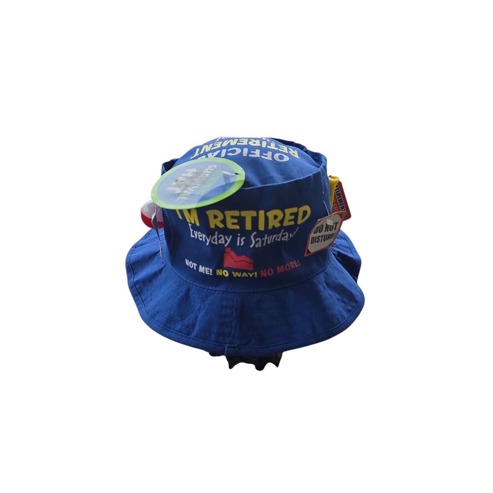 Official Retirement Survival Bucket Hat NWT Blue Fishing Bobber Bottle Opener - Picture 3 of 10